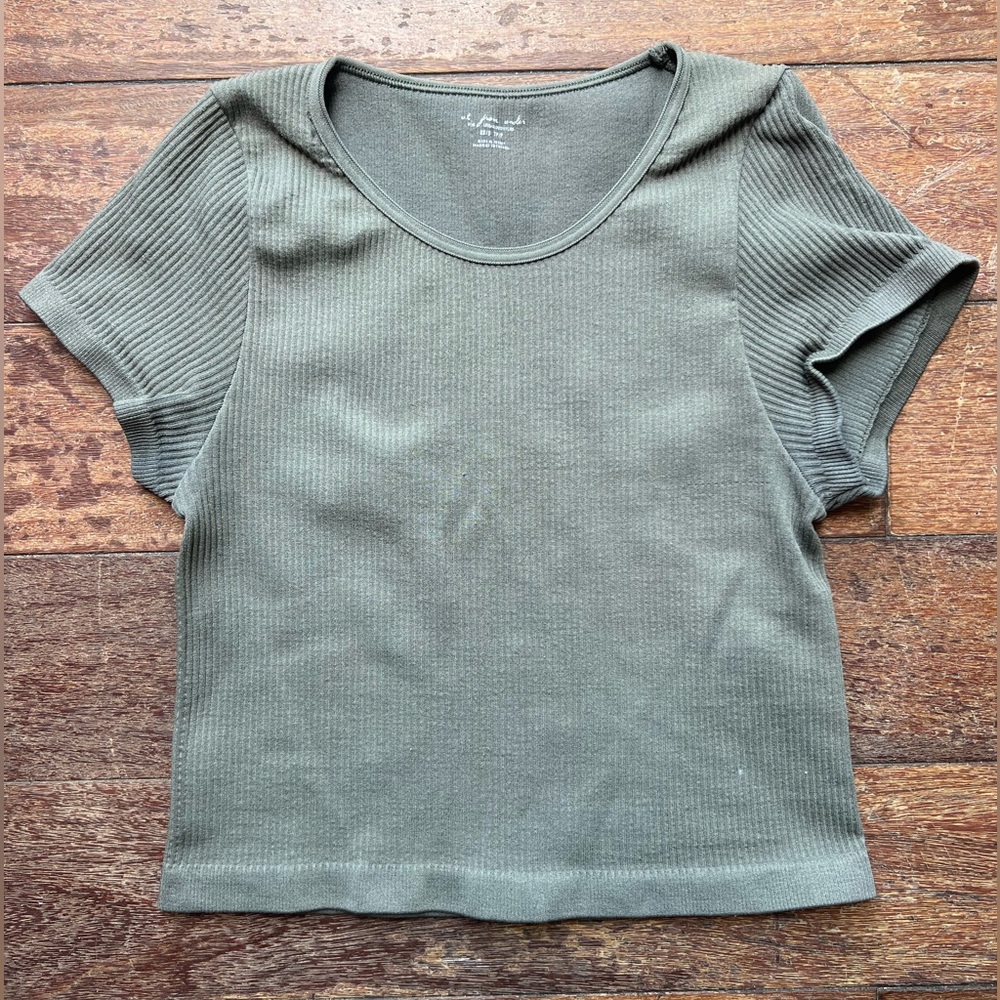 Olive Green Ribbed Crop Top